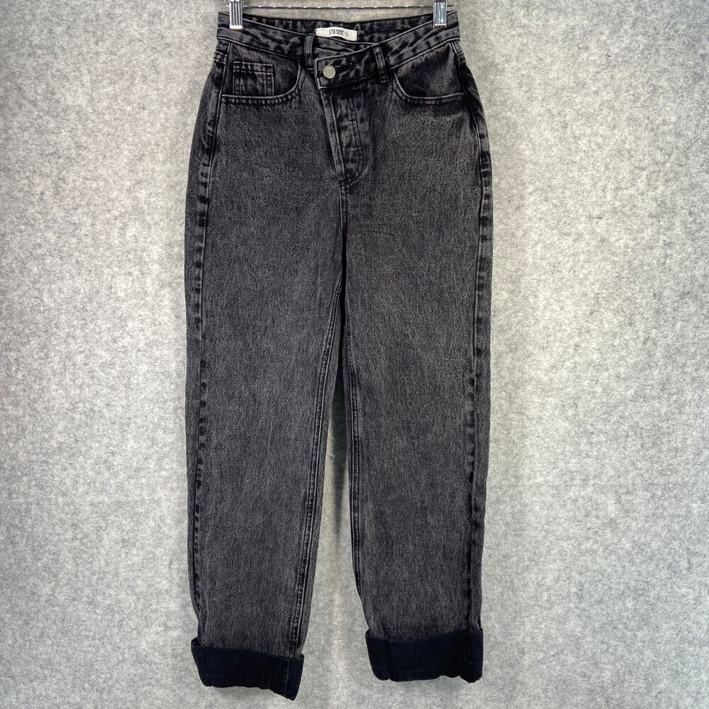12TH TRIBE High Waisted Black Wash Button Fly Straight Leg Jeans Womens Size 24